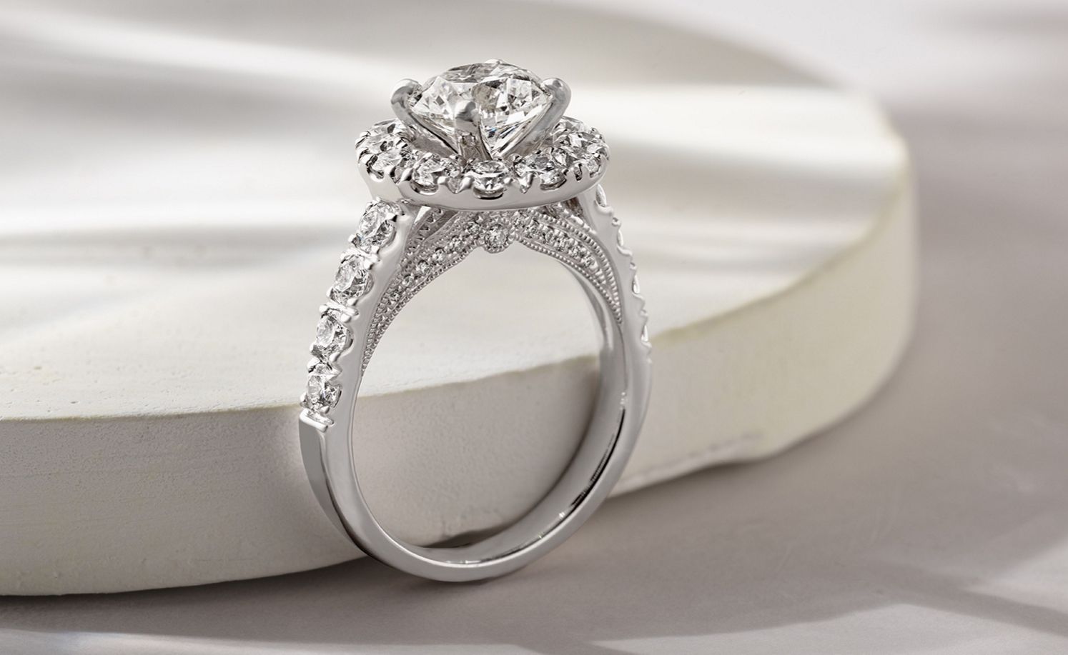 A white gold diamond engagement ring